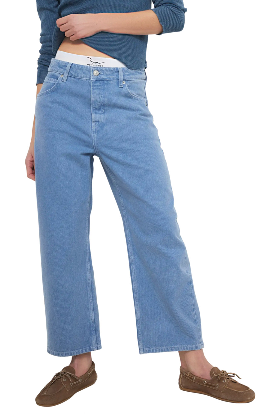 NEW FREE PEOPLE WE THE FREE OCEAN DEEP TRANCE DROPPED BARREL BOYFRIEND JEANS 27